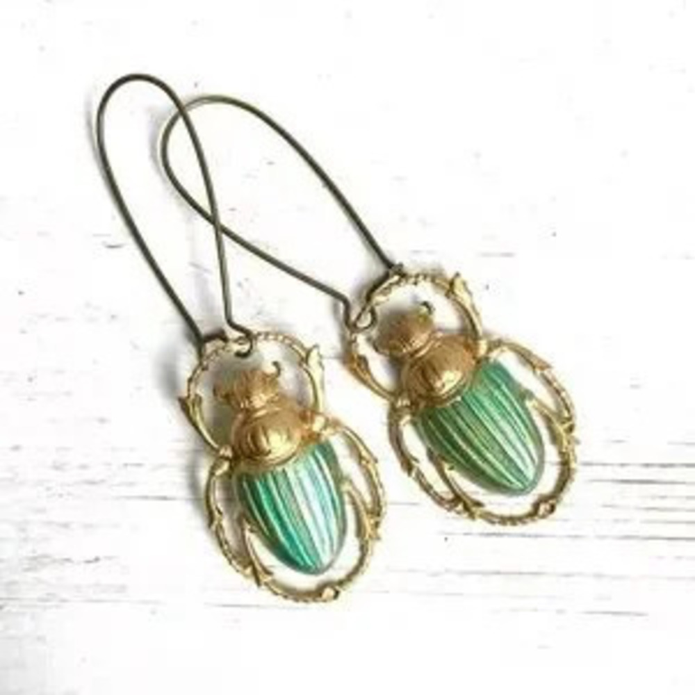 Green Beetle Drop Earrings Earthy jewelry